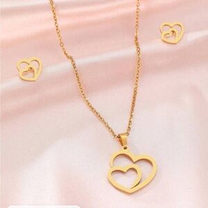 18 k gold plated stainless steel necklace and earrings